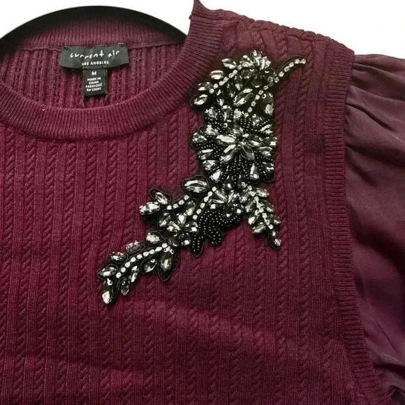 Organza sleeve Women's combo  burgundy sweater size L - Picture 8 of 9